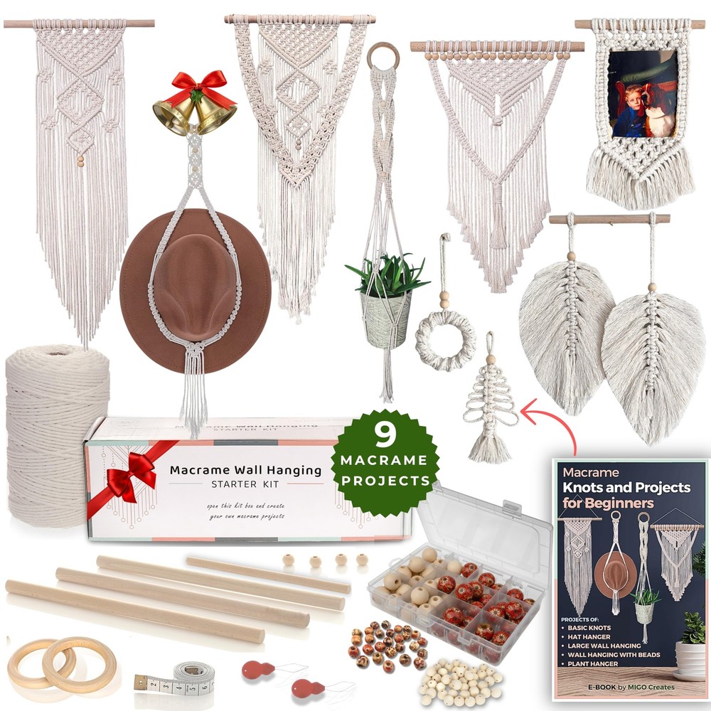 DIY Macrame Kit for Beginners with 9 Macrame Projects Ebook, 115 Pcs Macrame ...