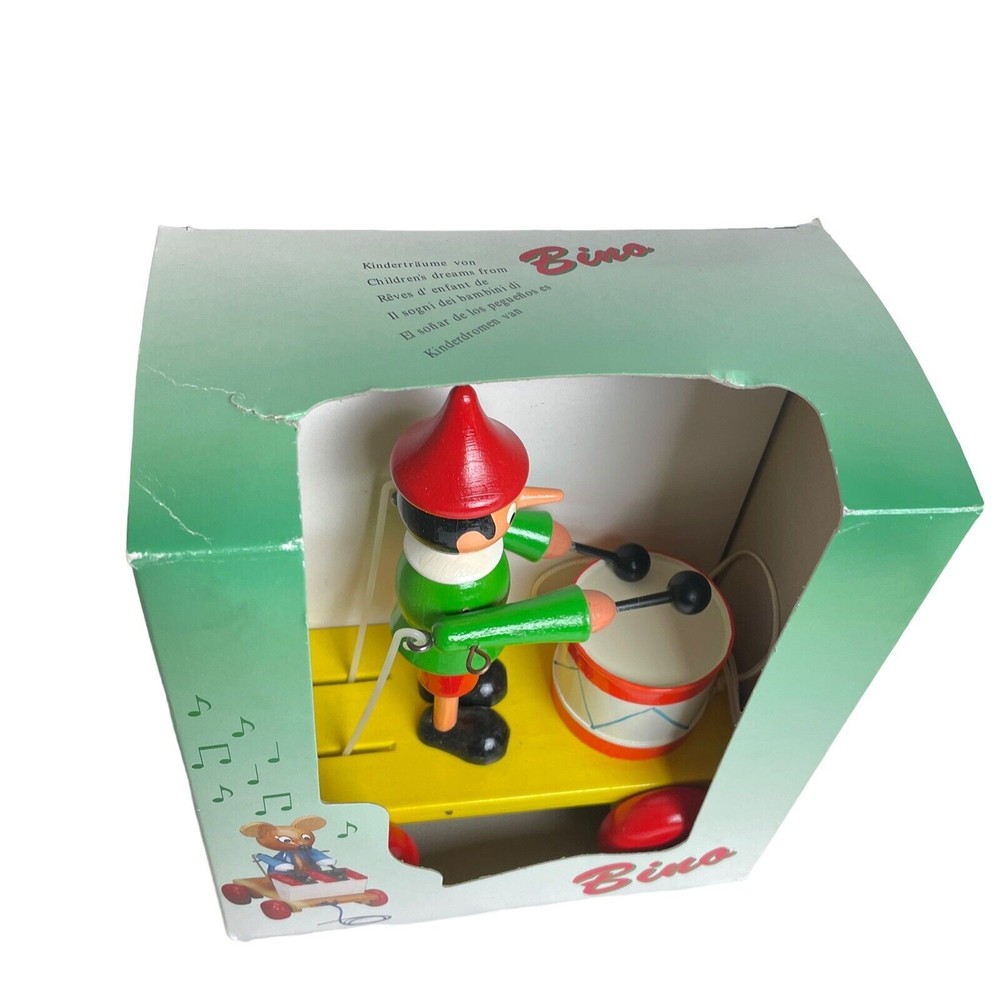 Wooden Pinocchio Playing Drum Pull String Children's Toy