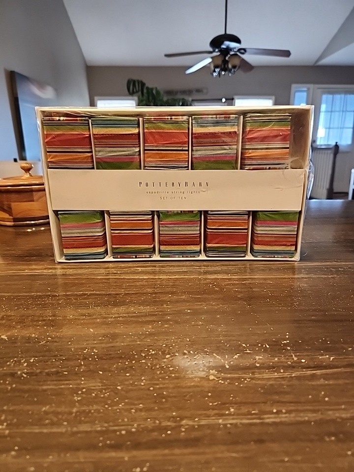 Pottery Barn Multi Stripe Patio Camper Party String Lights Decor 3 Boxes Vintage