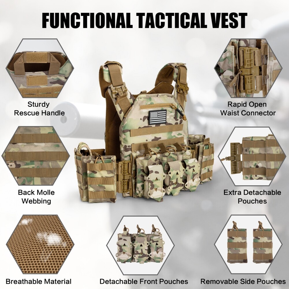 Tactical Vest Backpack Durable Nylon Pack with Molle Webbing for Hiking & Range