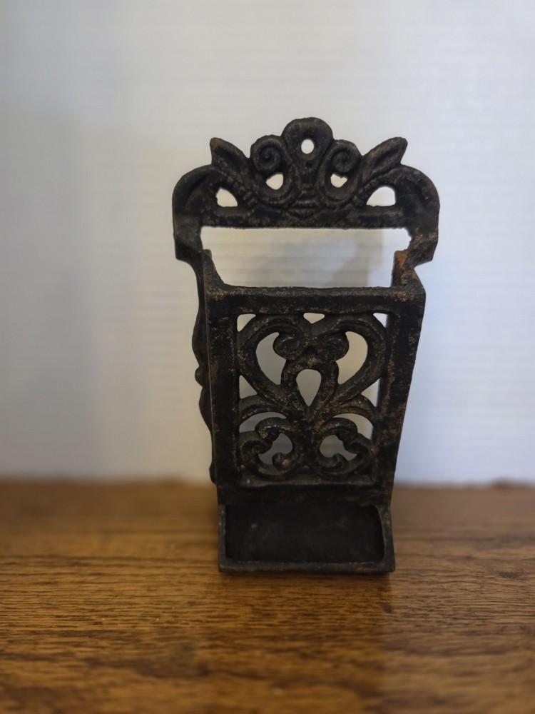 Vintage Cast Iron Match Box Holder Wall Mount