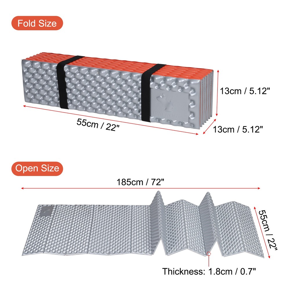 Closed Cell Foam Sleeping Pad R-Value 2.1 Foldable Lightweight Mat Orange