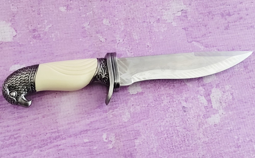 Etched Eagle Bayonet Fixed Blade Knife 6in with Sheath Box Eagle Handle Unique