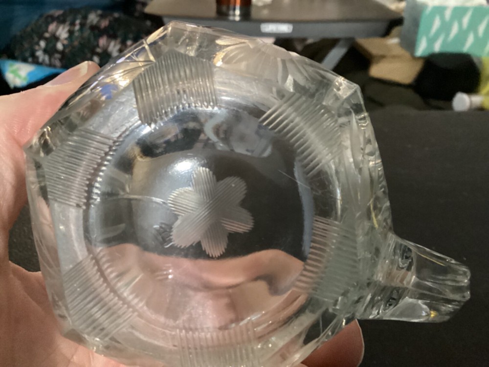 Clear Glass Cream Pitcher w/etched Design