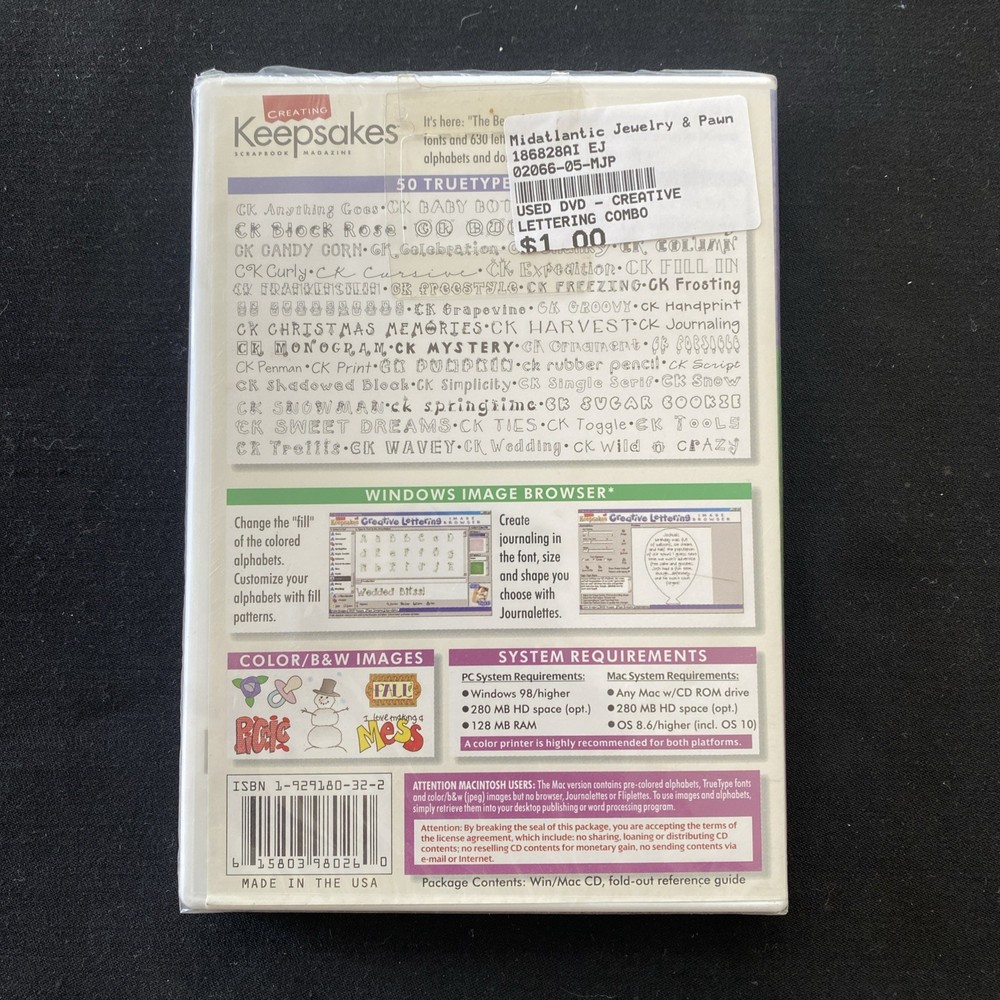 CREATIVE LETTERING COMBO - Keepsakes WIN/MAC CD-ROM 1999 2000 FREE SHIP