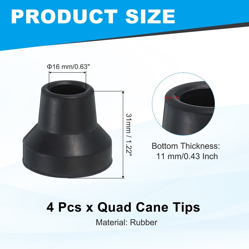 Quad Cane Tips 5/8 Inch 4Pack Walking Cane Accessories Black(Style 3)