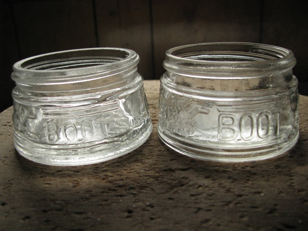 (2) 1940s-1950s est., BOOT CREME by CAVALIER Jars, Baltimore, MD
