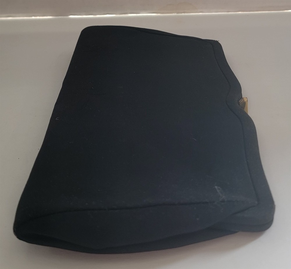 Vintage Black Fabric Brass Chain & Hardware Evening Bag Clutch
