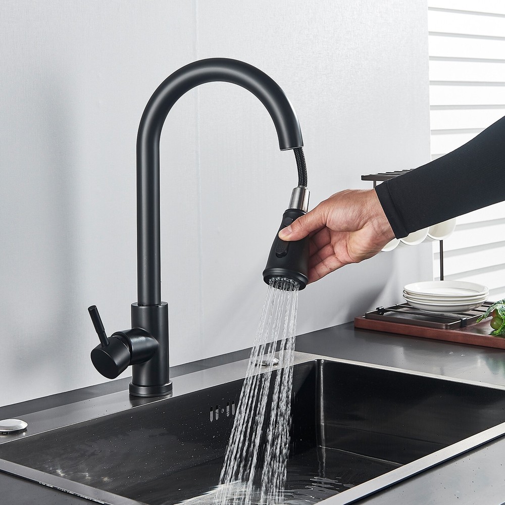 Touch Sensor Kitchen Sink Faucet Pull Down Sprayer Matte Black Single Hand Taps