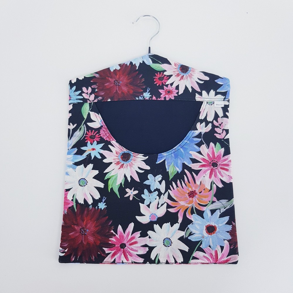Peg Bag Handmade Black Multi-Coloured Floral  Lined Laundry Clothes Peg Holder