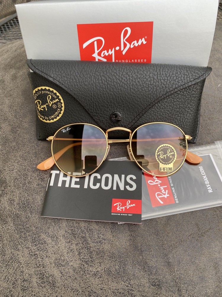 New Ray-Ban RB3447 Round Metal Gradient Brown Sunglasses