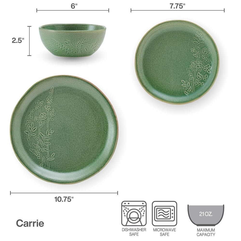 Pfaltzgraff Carrie 12 Piece Dinnerware Set, Service for 4, Green
