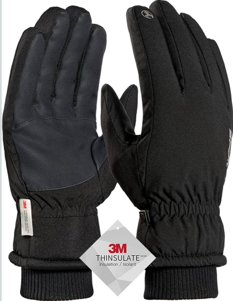 NEW Winter Gloves Men Warm 3M Thinsulate Windproof Waterproof Large Solid Black