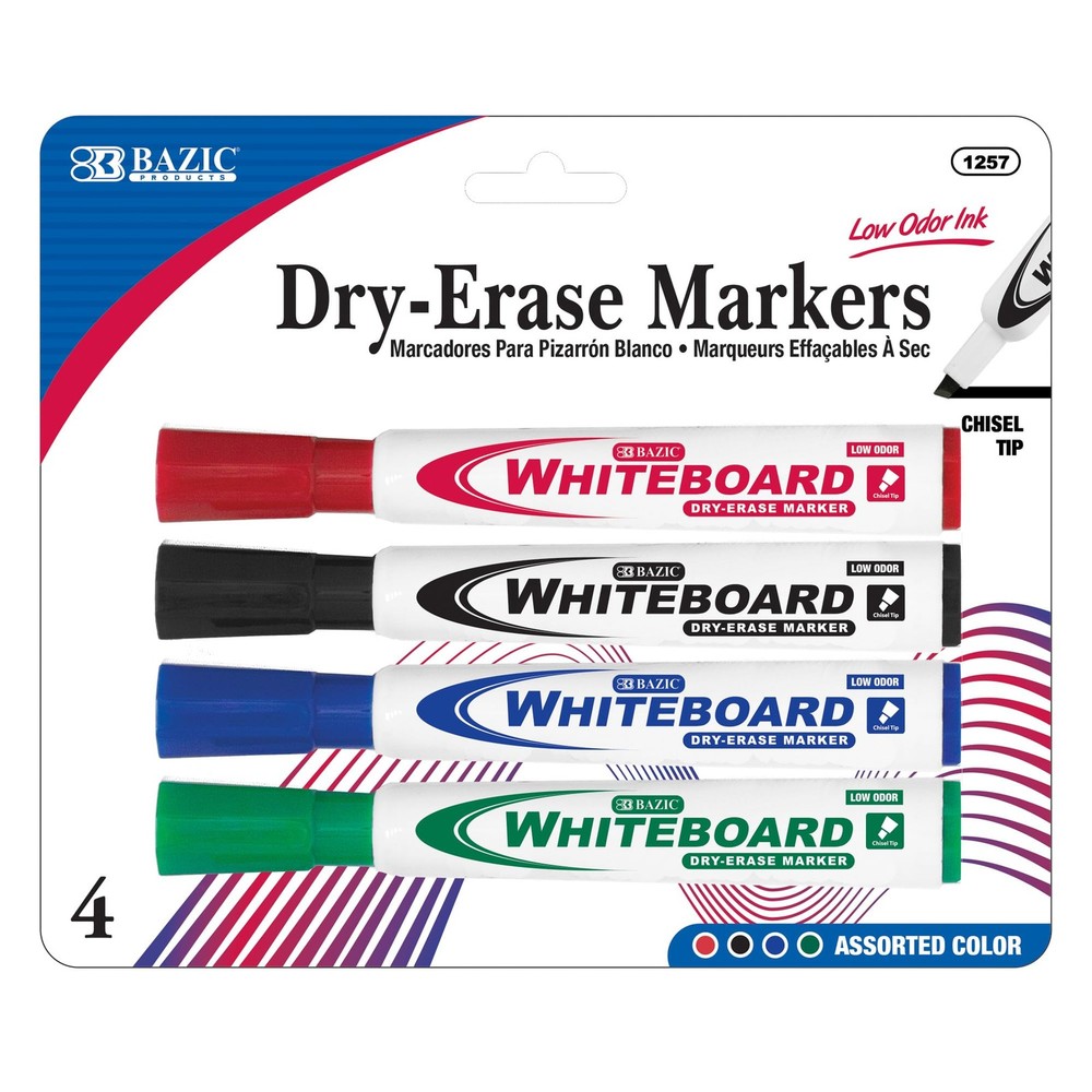 BAZICChisel Tip Assorted Color Dry-Erase Markers (4/Pack) (4/Pack)