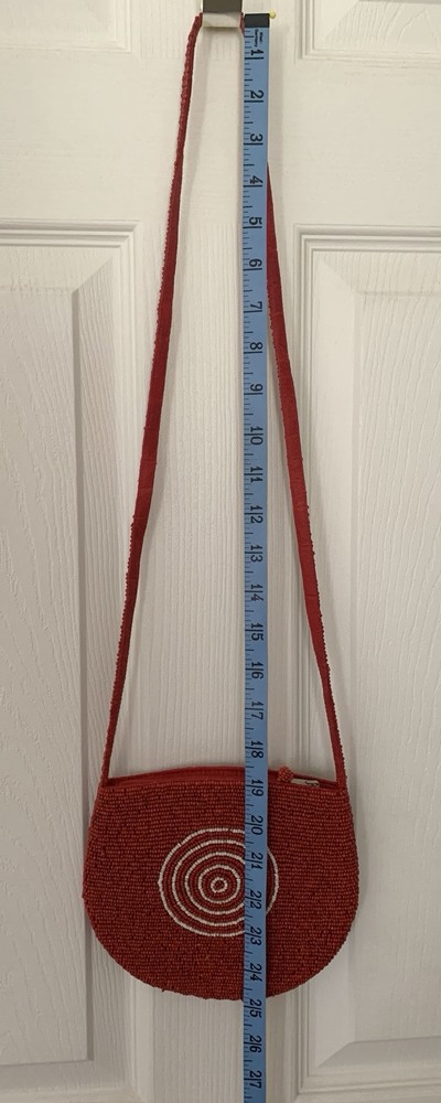 Vintage Red Beaded Purse With Target Pattern