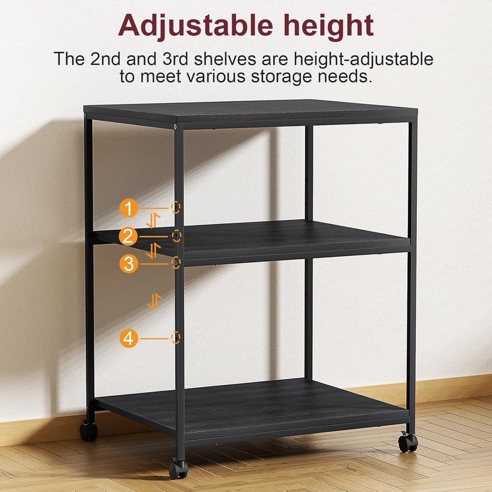 Large Printer Stand W/ Wheels 3 Tier Printer Table Home Office Rolling Printer
