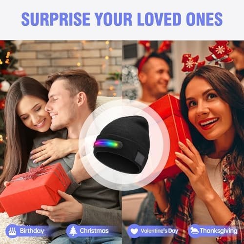 Beanie Hat with LED Light Strip, Rechargeable Winter Warm Cap with Multiple