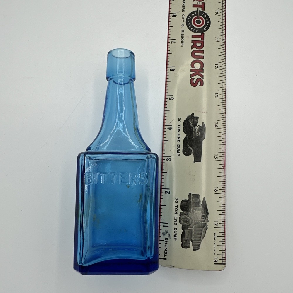 Blue Bitters Bottle Wheaton NJ 6" H 2" Base
