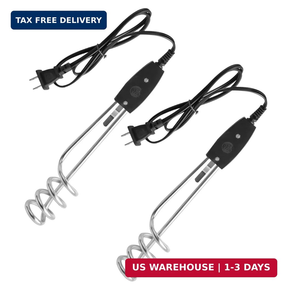 2 Pcs 1000W-110V Immersion Water Heater - 10in Immersion Electric Water Heater -