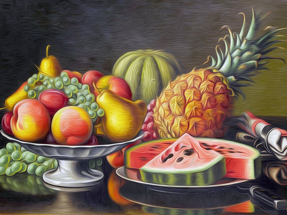 pineapple watermelon by L. Prentice Tile Mural Kitchen Backsplash Marble Ceramic