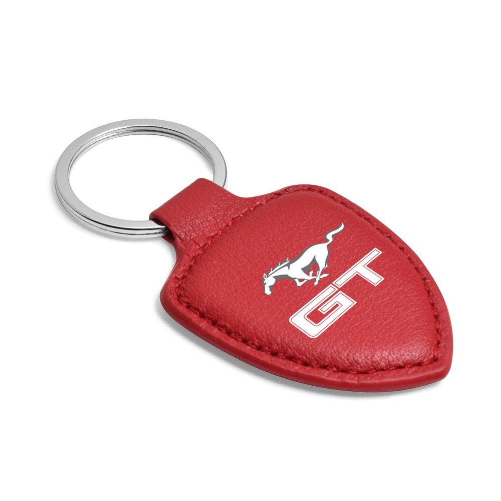 Ford Mustang GT Red Real Leather Shield-Style Key Chain