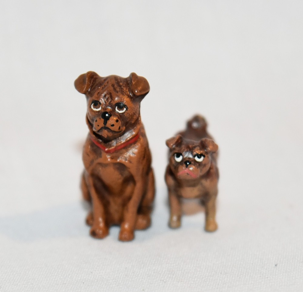 Vienna Bronze Miniature Tiny Bermann Pug Dogs Brown x2