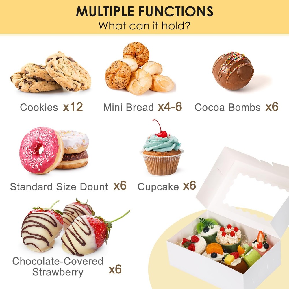 Moretoes 28pcs Cookie Boxes with Window, 9x6x3 Inch White Bakery white