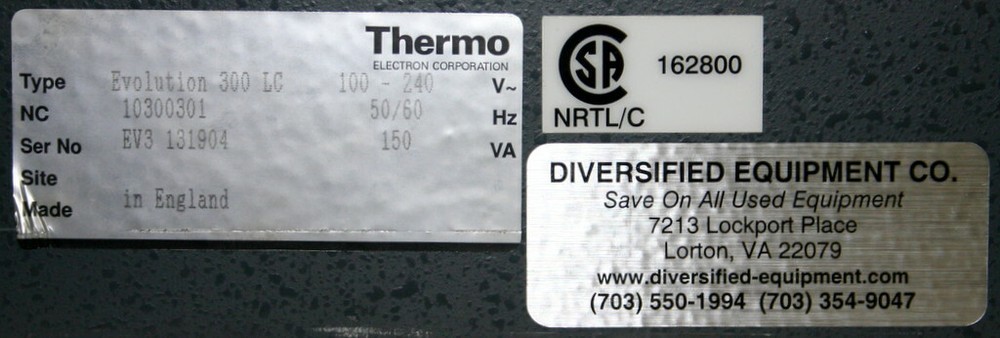 THERMO ELECTRON NICOLET VISIBLE SPECTROPHOTOMETER, MODEL EVOLUTION 300 LC