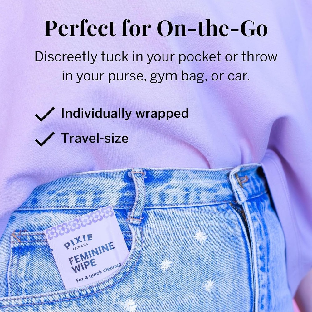 Pixie Feminine Wipes - Flushable, Biodegradable, pH Balanced & Unscented - In...