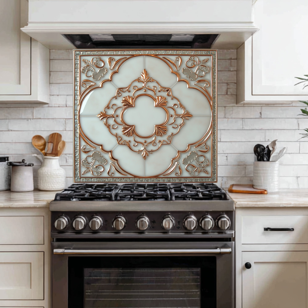 Glass Backsplash, Pattern Tile Look One Piece Tempered Glass Kitchen Splashback