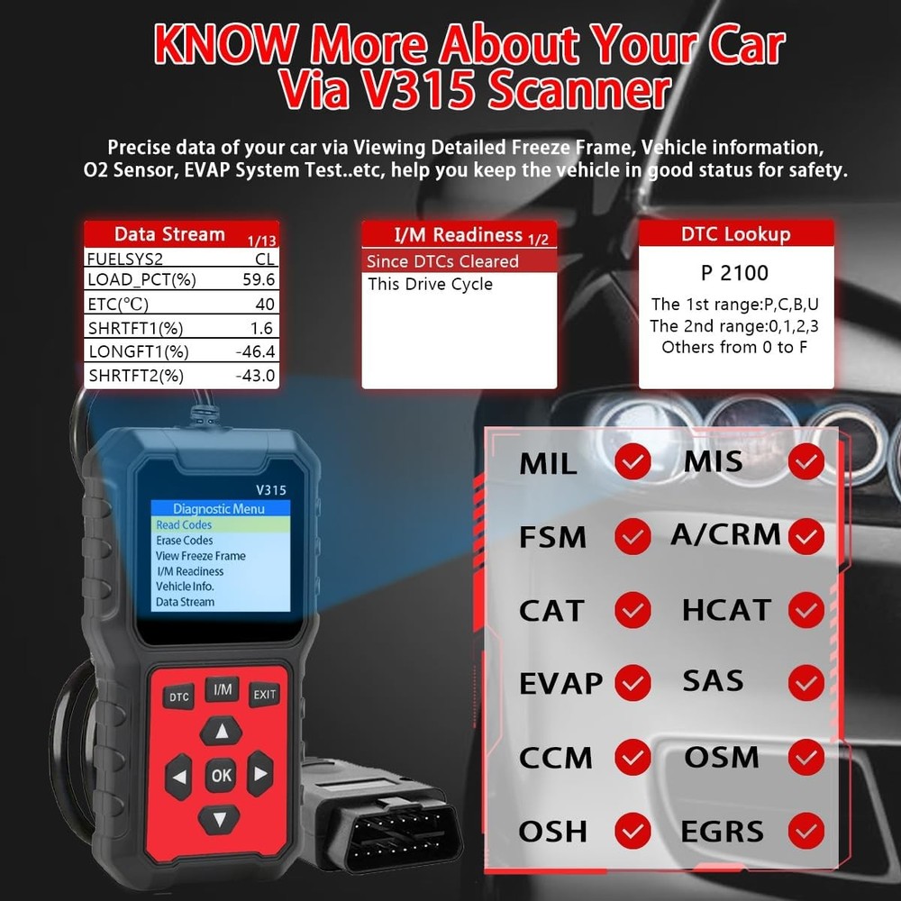 V315 OBD2 Diagnostic Diagnostic Tool Tool, Code Reader, Engine Light Diagnostic