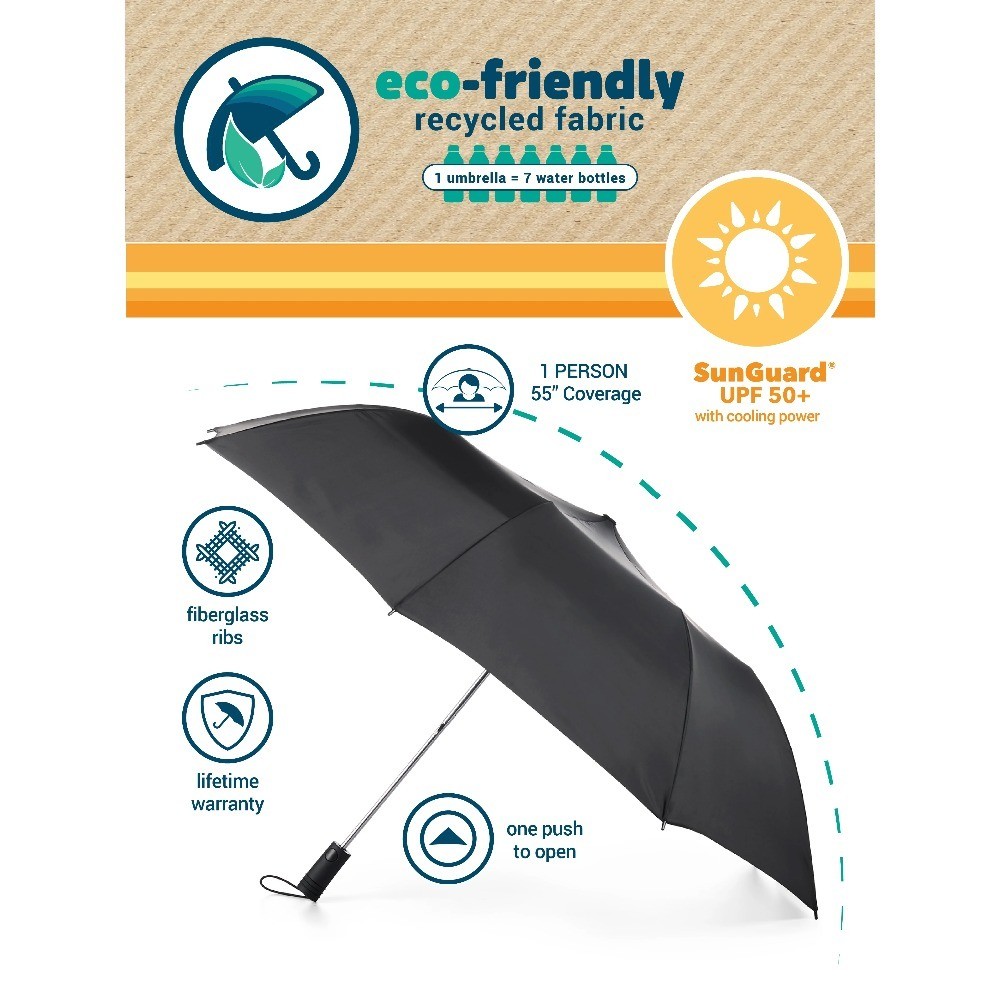Recycled Canopy Automatic Open Vented Windproof Golf Umbrella with Sun