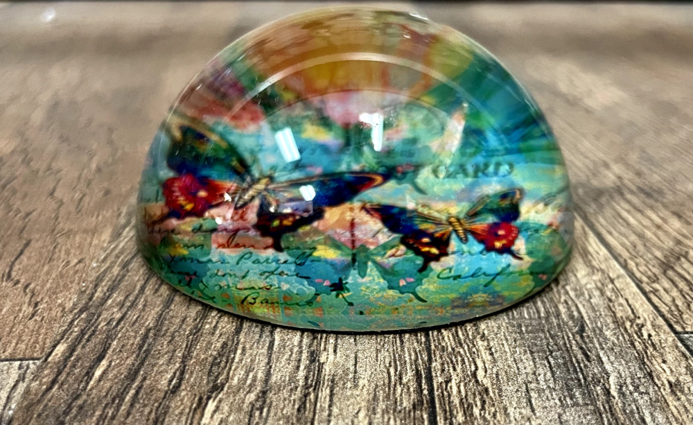Butterfly Glass Domed Paperweight 3" Diameter