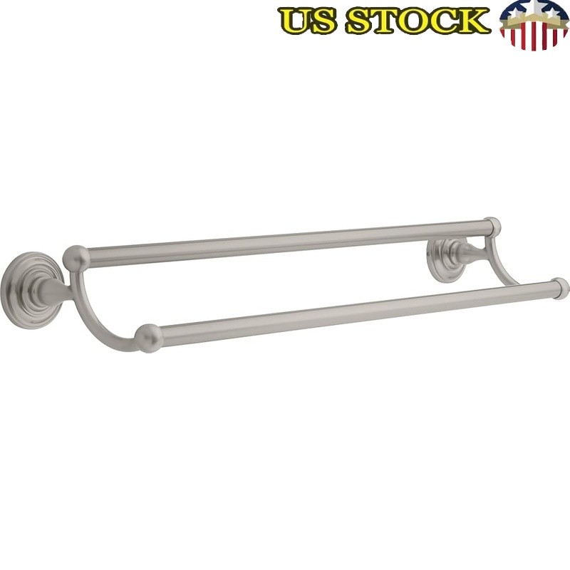 Wall Mounted Double Towel Bar Brushed Nickel Space Saving Bath Accessory New