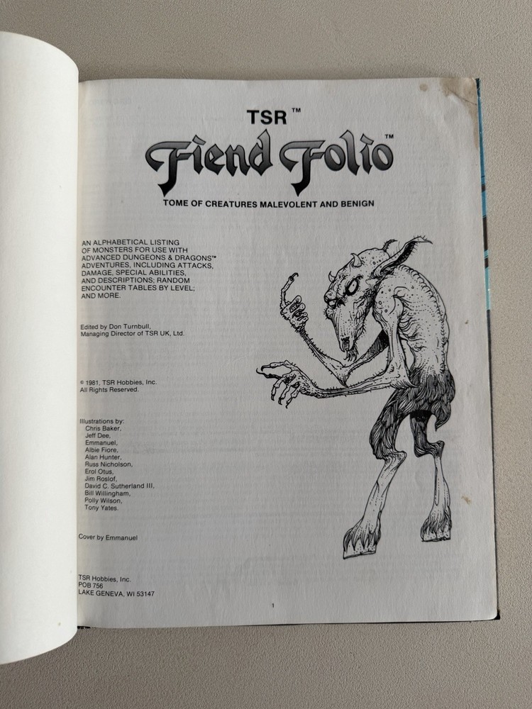 Fiend Folio - AD&D Advanced Dungeons & Dragons - TSR 2012, 1980 Hardback Book