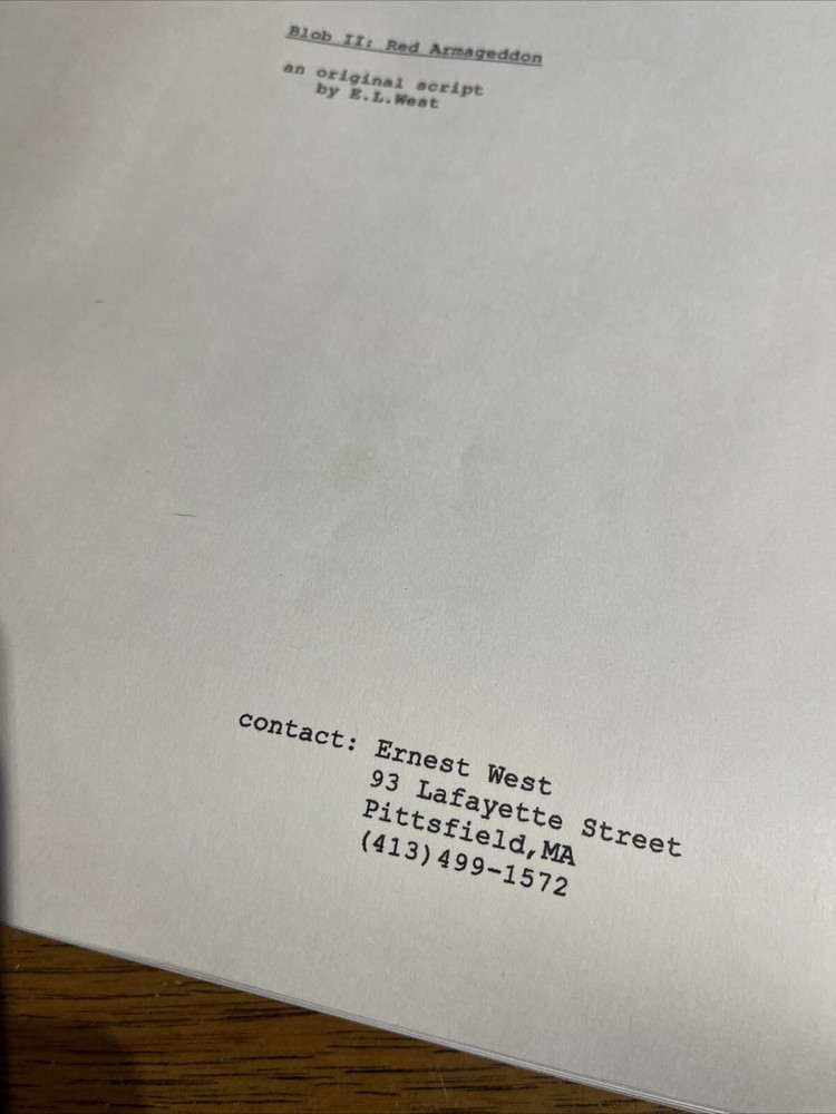 Blob II 2 Red Armageddon Original Script Screenplay E.L. Ernest West