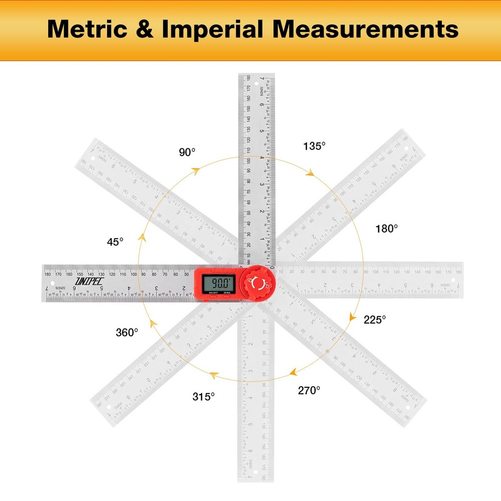 UNIPEC Digital Angle Finder Protractor, Ruler,Stainless Silver