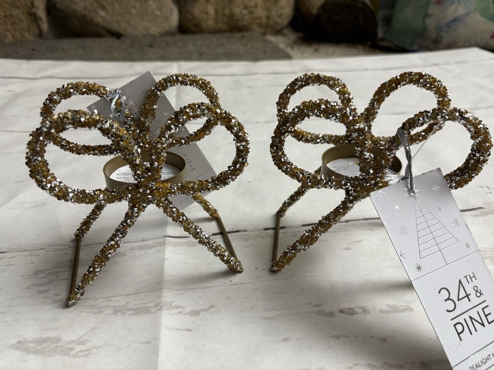 34th & Pine Gold Bow Tealight Holder Set