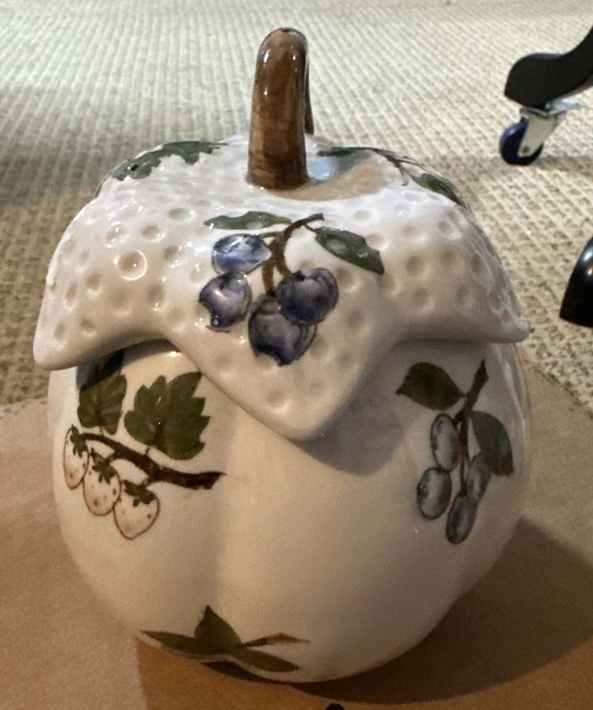 Vintage Fruit Jam Pot Lid Ceramic Fruit Shape Twig handle pumpkin shape Granny