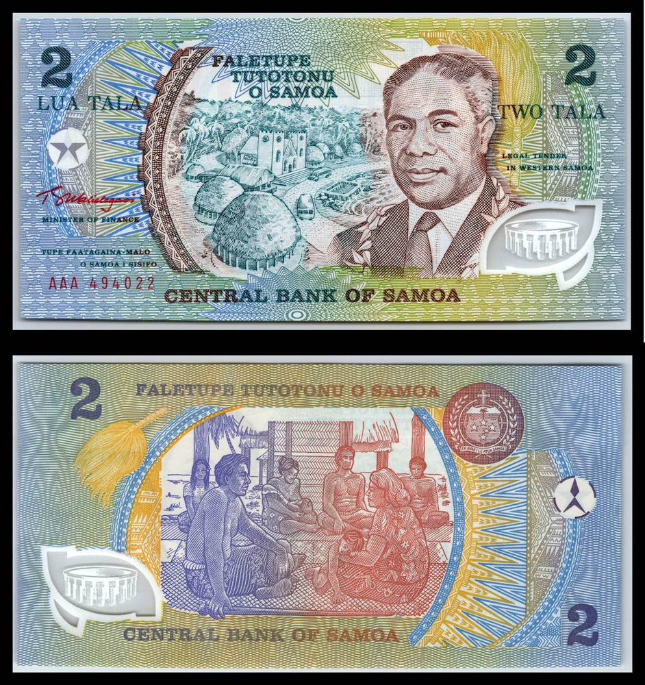 1990 Samoa 2 Two Tala Polymer Note Printing Australia First Prefix AAA UNC