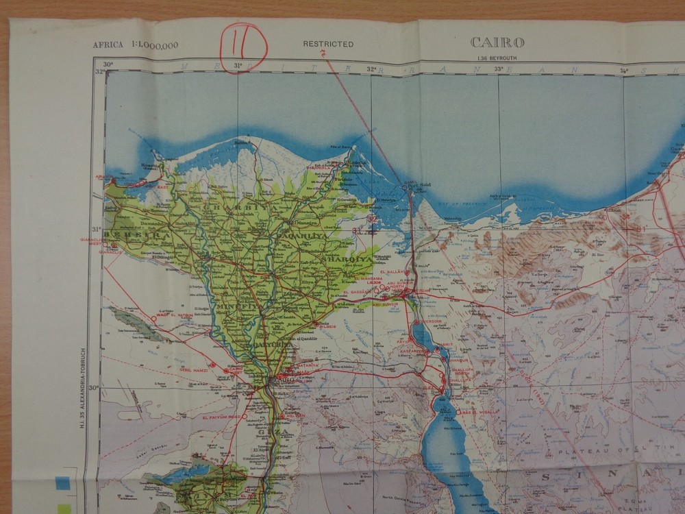 WW2 "RESTRICTED" British map of "CAIRO" (WING COMMANDER, DFC & BAR)