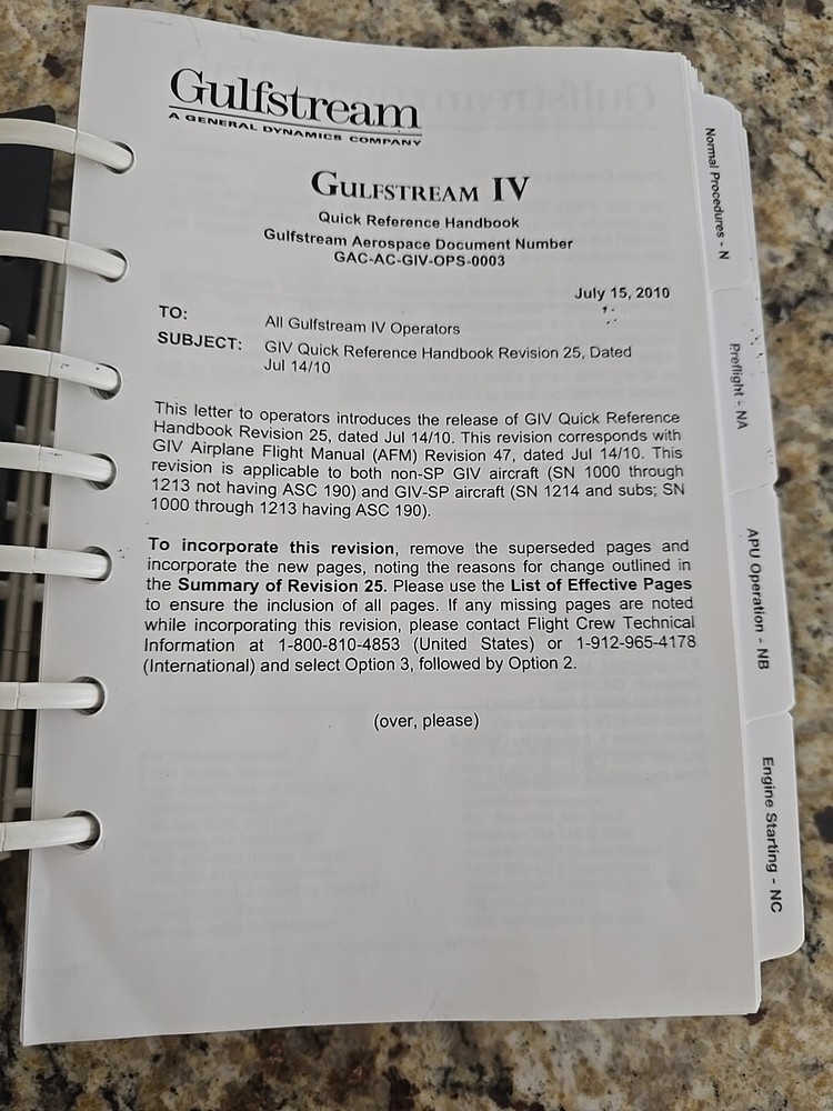 Gulfstream IV Quick Reference Handbook Revision 25