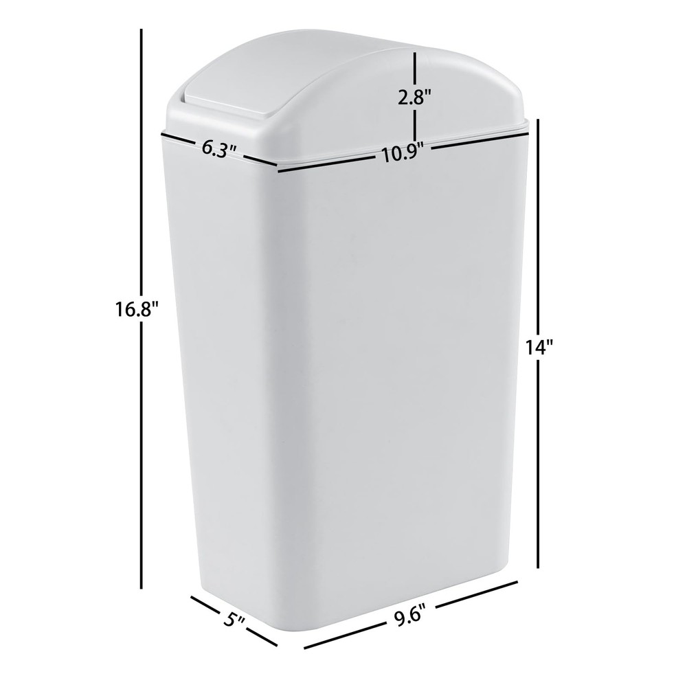 14 L Plastic Kitchen Trash Can Swing Lid Slim Garbage Can Light Grey