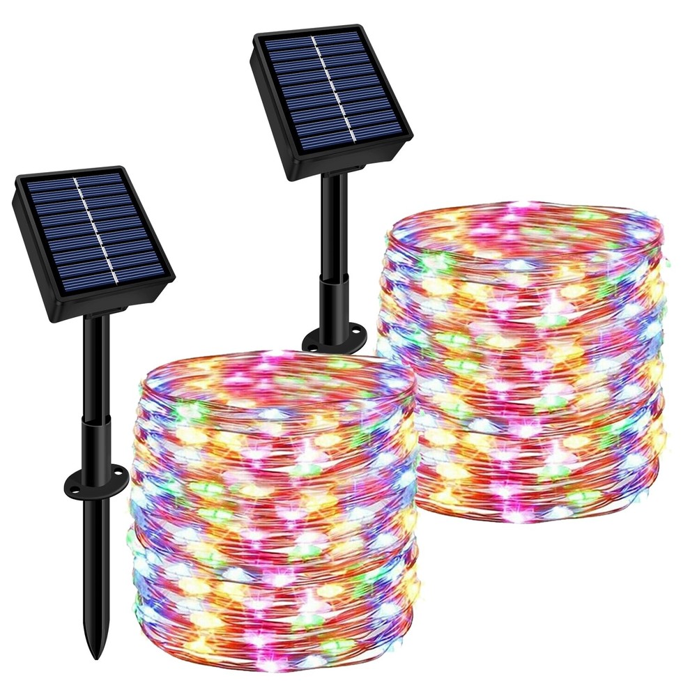 Solar String Lights Outdoor Waterproof 2 Pack Total 66ft 2 Pack, Multicolor