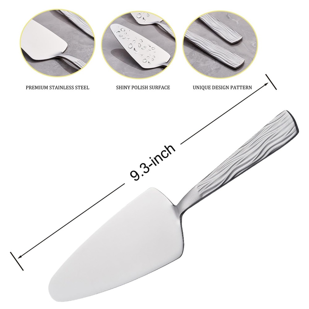 Seeshine Silver Cake Server, 9.3-inch Stainless Wave Pattern Handle,