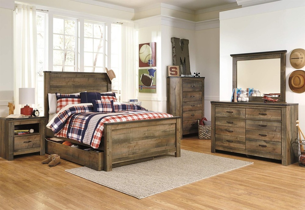 Bowery Hill Transitional Wood Full Panel Headboard in Brown Finish