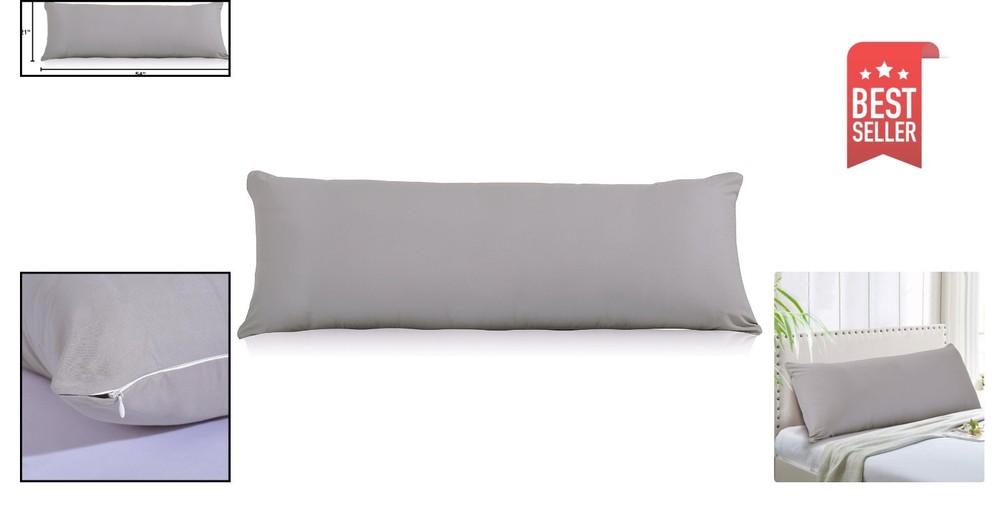 Classic Silver Grey Microfiber Pillow Cover 21"x54" - Zipper Closure for Ease