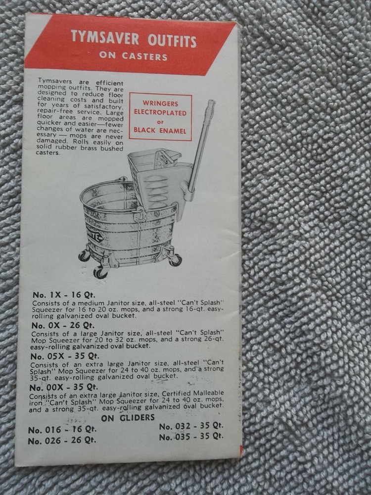 WHITE FLOOR MAINTENANCE TOOLS MINI BROCHURE MOP 1961 Scranton PA
