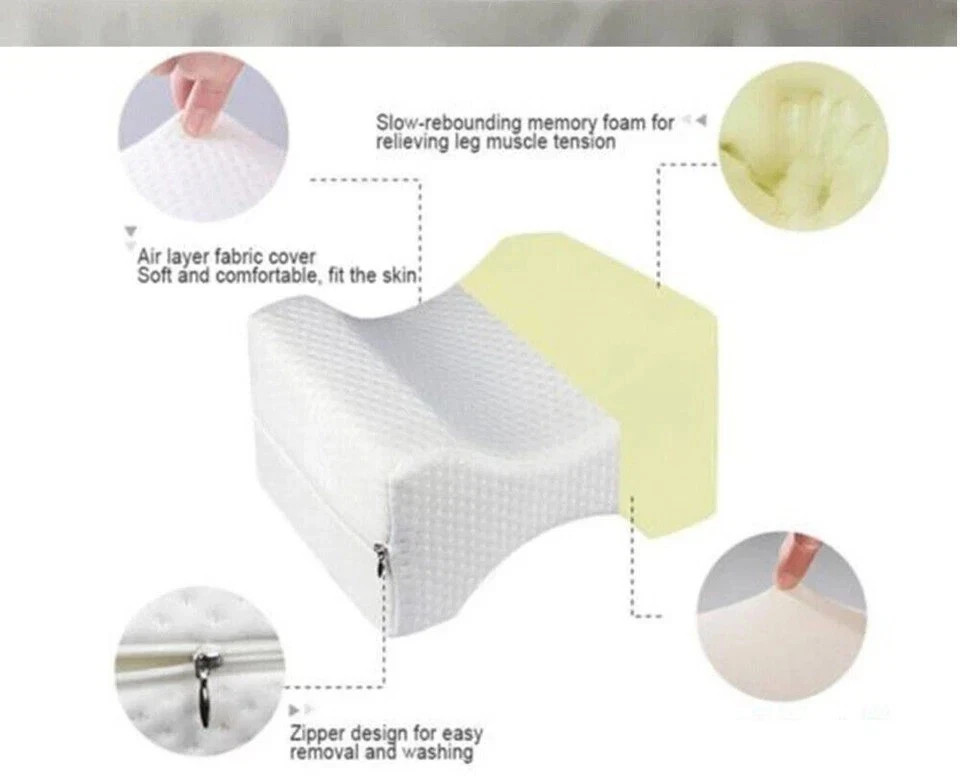 Knee Leg Pillow For Sleeping Cushion Support Between Legs Rest Memory Foam white