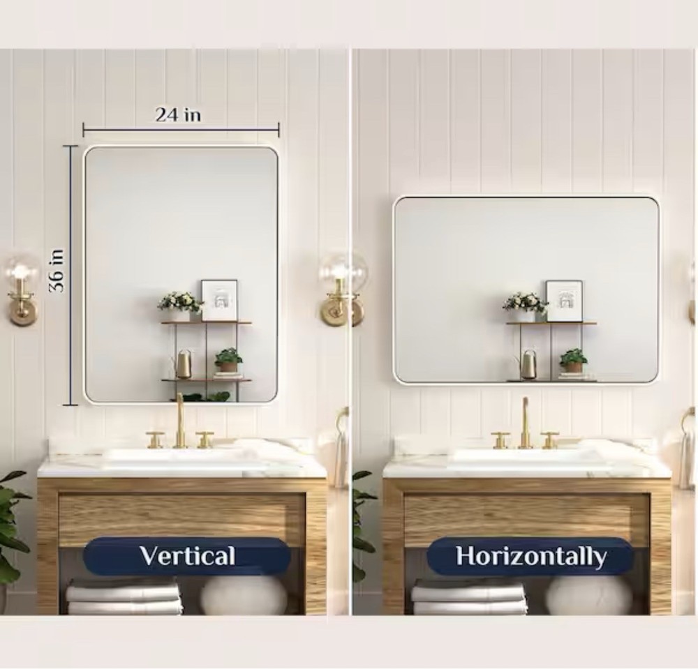 KeonJinn 24x36 Modern Rectangular White Aluminum Bathroom Vanity Mirror